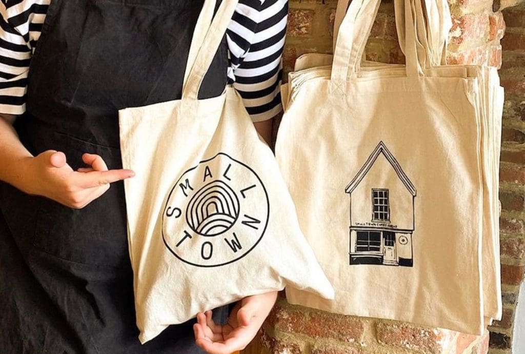 SmallTown Instagram Post showing off new tote bags