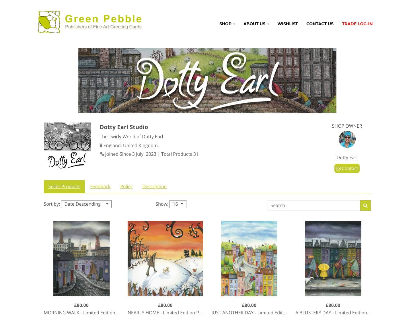 Green Pebble Shopify Marketplace Artist Sellers Page