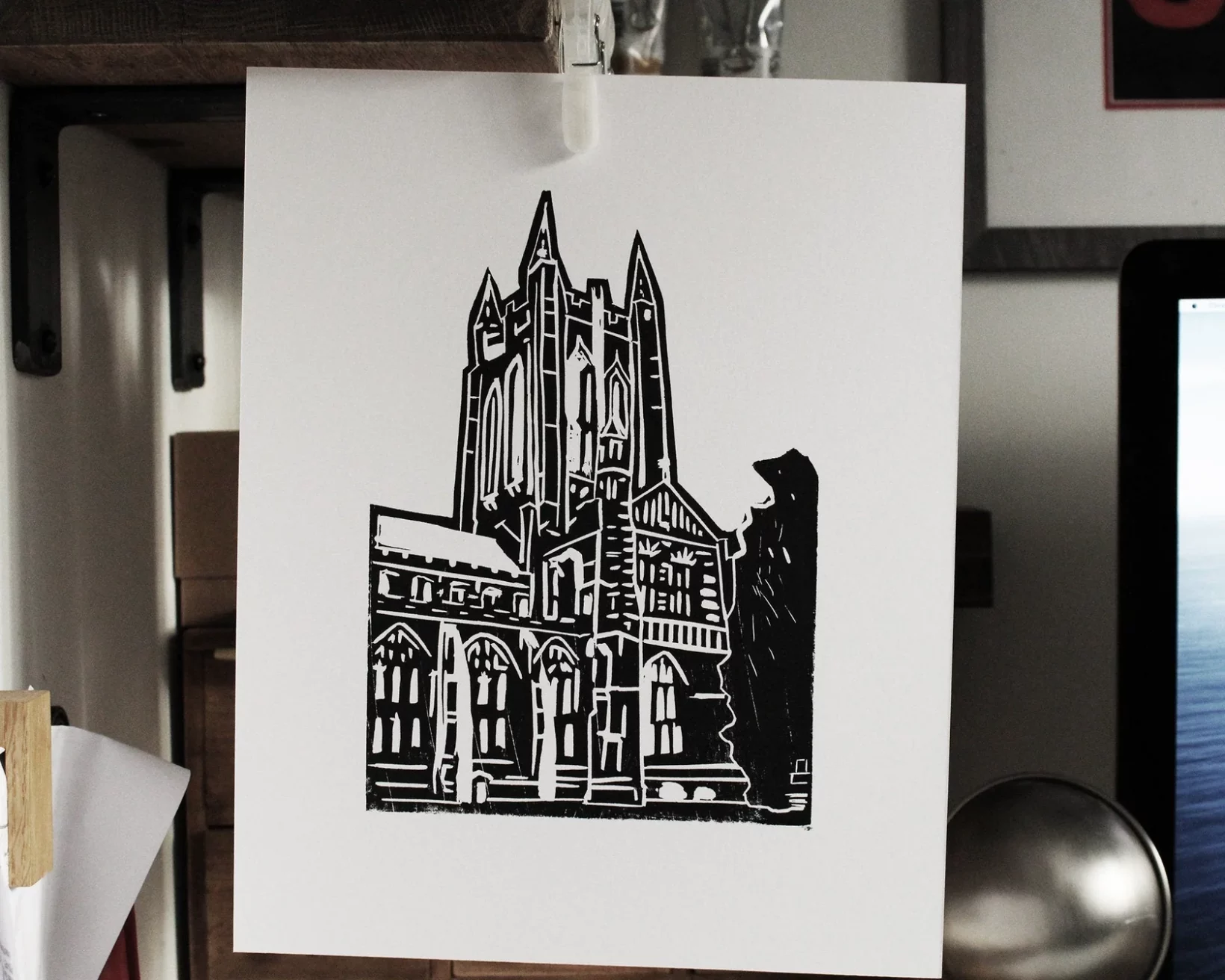 St Edmundsbury Cathedral Linocut Print